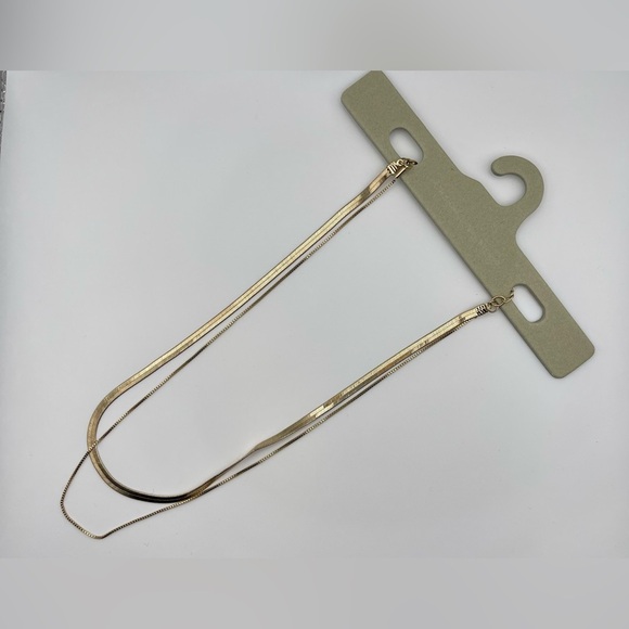 UO Urban Outfitters | Herringbone Double Chain Necklace | Adjustable | Ant. Gold - Picture 1 of 3